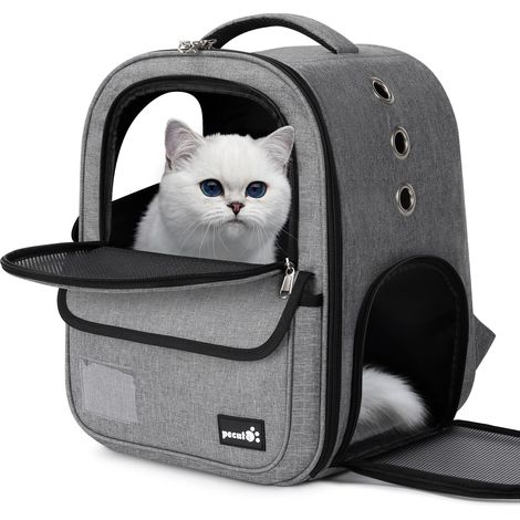 Sac à dos de transport pour animaux de compagnie, cage de voyage pliable et respirante pour chat et petit chien, sac de transport confortable pour randonnée et extérieur (1/5)