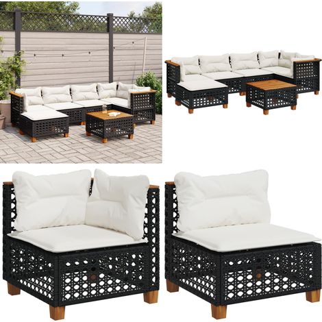 7-tlg. Garten-Sofagarnitur mit Kissen Schwarz Poly Rattan - Gartenmöbel Set - Esszimmergarnitur - Outdoor Möbel - Lounge Set - Balkonmöbel - Home & Living (1/5)