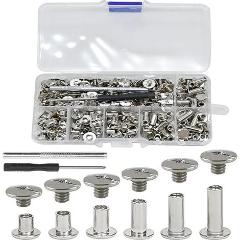 110 M5 x 4/5/6/8/10/12 mm pour DIY, Rivets, M5 Vis Rivets Set, Rivet pour DIY Cuir, Cadre de Livre, Sac, Chaussures et Bottes (1/5)