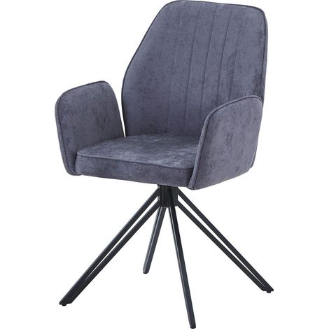 Swivel Dining Armchairs (Set of 2) - Uoholstery Fabric/Metal - L66 x W59 x H92 cm - Grey/Black - Flat Packed