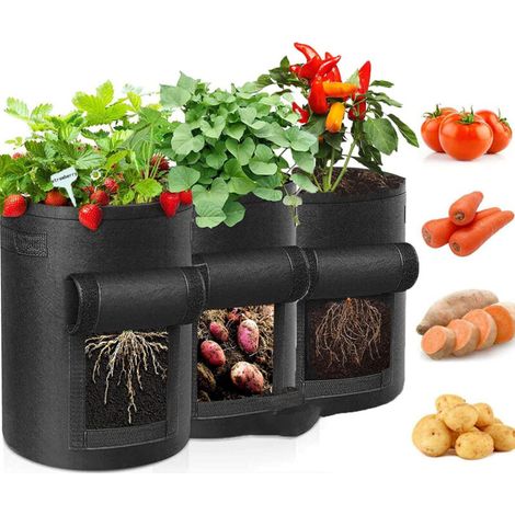 3Pcs Sac de Plantation de Pomme de Terre,10Gallons Sac de Plantation de Jardin en Non-tissés,Sac Pomme de Terre avec la fenêtre et (1/5)