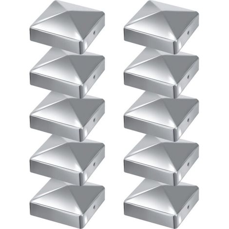 Lot de 10 Capuchon de poteau, Fer, 100x100mm, Argenté, Clôture (1/5)
