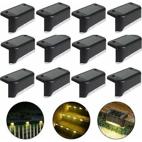 Solar Lamp, Waterproof Solar Fence Light, Solar Deck Light, Stair Light, IP65 LED Solar Garden Lights for Patio Stair Fences (Warm Light - Black, 12 PCS) (1/5)