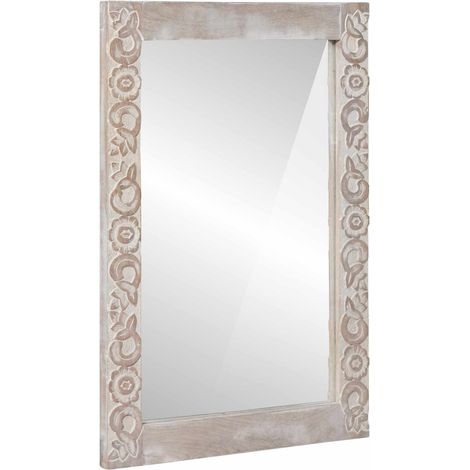 Specchio da parete Bianco 70 x 50 cm Legno di mango massello vidaXL