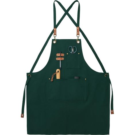 1 Tablier, Toile, Coton, 3 Poches, Sangle Réglable, Dos Croisé, Cuisine Jardinage Artisanat (1/5)