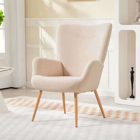 Fauteuil lounge, fauteuil d'appoint revêtu de tissu bouclé, avec dossier haut et accoudoirs, 71 x 74 x 97,5 cm, beige (1/5)