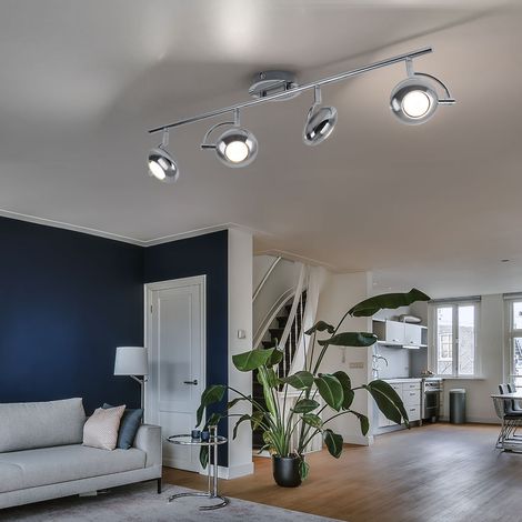 Plafonnier Spotleiste chrome LED Plafonnier salon avec spots orientables, 4x GU10 5W, 4x 350lm 3000K, LxH 70x11 cm (1/5)