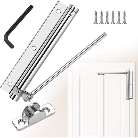 Ferme Porte - Alliage D Aluminium - Réglage Vitesse Fermeture Automatique - Surface Chromée Antirouille - Pour Portes Intérieures Extérieures - 1 Pièce