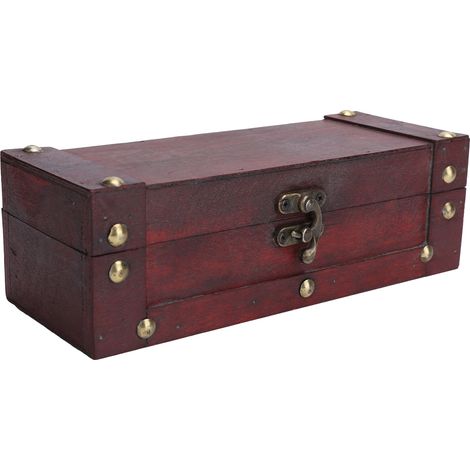 Boîte de rangement vintage style antique pour bijoux et ornements, coffre au trésor rétro 6702 rouge (1/5)