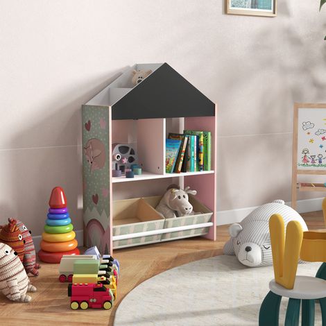 Meuble de rangement pour jouets d'enfants avec étagères et tiroirs amovibles. Rose.