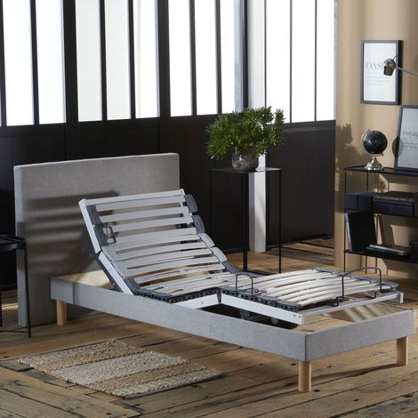 lit électrique de relaxation multi lattes lisse Gris 80 x 200