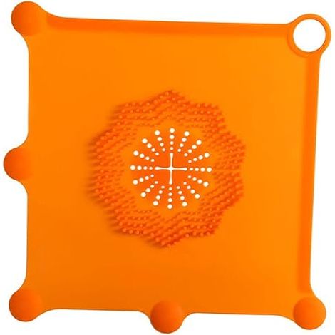 Filtro per doccia, riutilizzabile, facile da pulire, in silicone, quadrato e piatto, per vasca da bagno e lavabo, arancione. (1/3)