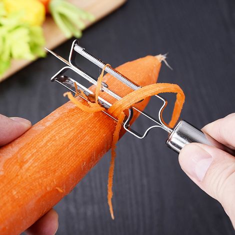 Éplucheuse Double Face - Couteau À Éplucher En Acier Inoxydable - Coupe Julienne Râpeur Raclette Pour Fruits Légumes Pommes De Terre Carottes Concombres - 1 Pièce (1/5)