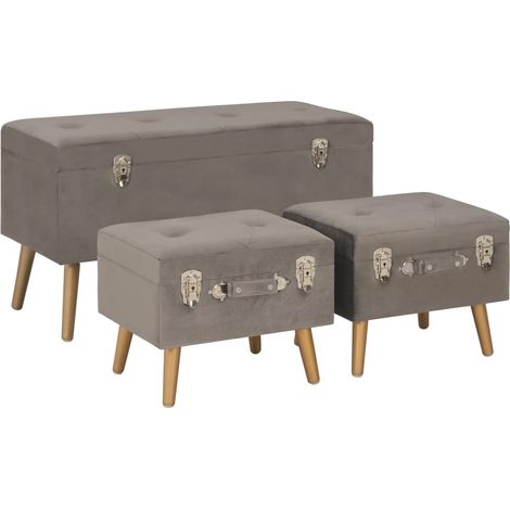 Hocker mit Stauraum 3 Stk. Grau Samt