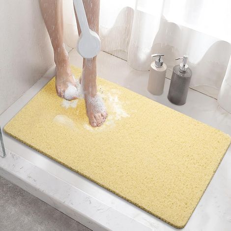 Tapis de Douche Antiderapant, 60x40cm Tapis de Baignoire Antidérapant avec Drain, Doux PVC Luffa Tapis de Bain pour Salle de Bain, Séchage Rapide, Beige (1/5)