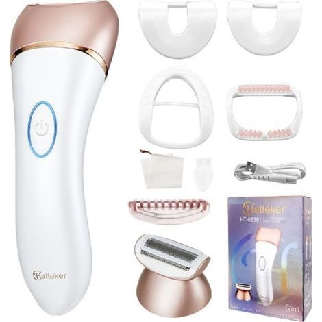 (Weiß) 2-in-1 Elektrorasierer für Damen zur Gesichts-, Scham-, Arm-, Bein-, Achsel- und Bikinizone-Rasur, IPX6 wasserdicht, Nass- und Trockenrasur (1/5)