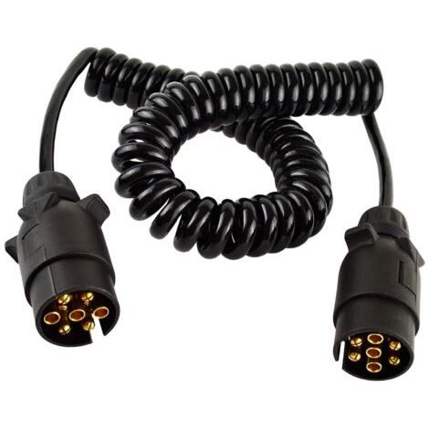 Pair Câble spiralé 7 broches, 3 m, câble PVC pour remorque, câble électrique robuste avec prise et fiche, rallonge pour remorques et caravanes
