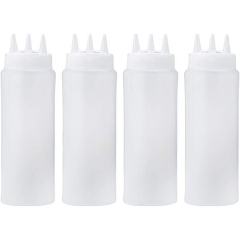 4-teiliges Set mit 450-ml-Quetschflaschen aus Kunststoff mit 3 Löchern für Gewürze, Vinaigrette, Öl, Senf, Ketchup, Salatdressing, Küchenaccessoire