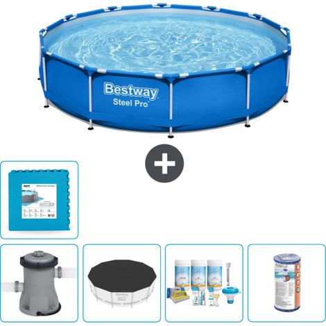 Piscine Bestway Ronde Steel Pro - 366 x 76 cm - Bleue - Comprend des Accessoires CB12 (1/5)