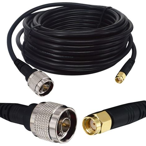 Câble N mâle vers RP-SMA mâle 10 m, câble coaxial RG58/U en cuivre pur 50 Ohms à faible perte, câble d'extension pour antenne WiFi, routeur 4G/LTE, GPS, FPV, pont sans fil et amplificateur de signal (1/5)