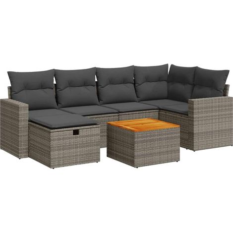 vidaXL Salon de jardin avec coussins 7 pcs gris résine tressée (1/5)
