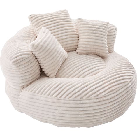 Sillón Puff Gaming 1 Plaza con Respaldo Alto y Reposabrazos, 3 Cojines Confort Ergonómico en Pana Beige