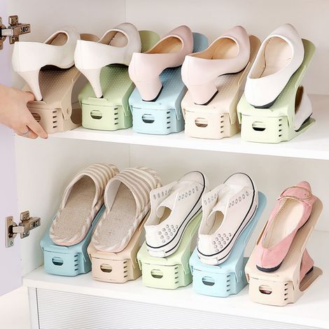 Porte-chaussures Réglable À Deux Niveaux - Support De Rangement Compact Pour Chaussures - 24,5 x 9 x 6 cm - 1 Pièce (1/5)
