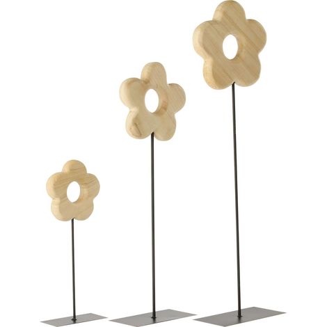 Lot de 3 Fleurs Déco en Bois "Dona" 100cm Naturel