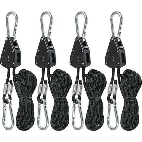 Longe de levage poulie métallique auvent tendeur de corde de tente (2 paires de noir)- (1/4)