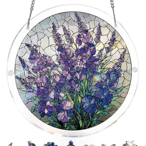 1 pièceRPuzzle attrape-soleil colibri en acrylique 21,6 x 17,8 cm, style vitrail coloré, décoration murale créative, cadeau pour maman, femme et passionnée d'oiseaux