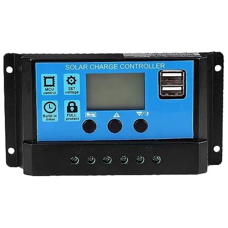 Contrôleur de charge solaire PWM 40 A 12 V/24 V EVGATSAUTO avec écran LCD et double port USB pour batterie gel AGM