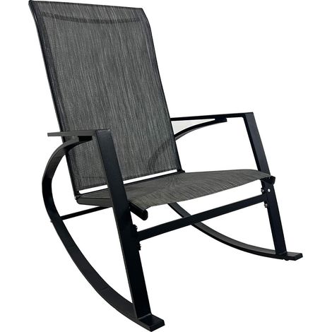 Sedia a Dondolo Rebecca Mobili Portakal 94x104x60 Acciaio Poliestere Grigio Scuro Nero Moderno