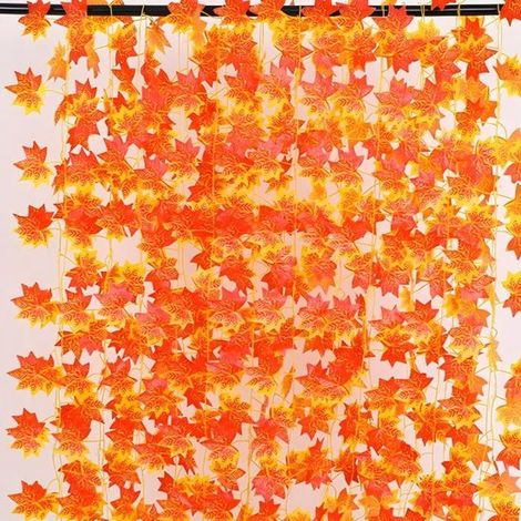 Guirlandes d'érables artificielles – Guirlande d'automne avec feuilles d'érable rouges – Résistant aux UV – Pour décoration d'automne, Halloween & Thanksgiving – Intérieur/Extérieur – Rouge – 2,3 m –  (1/5)