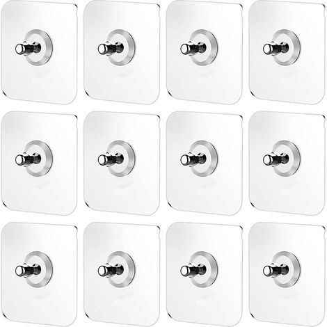 12 Detachable Self-Adhesive Hooks 7x7 cm No Drilling Required for Bathroom, Kitchen and Closet – Traceless Wall Mounting (1/4)