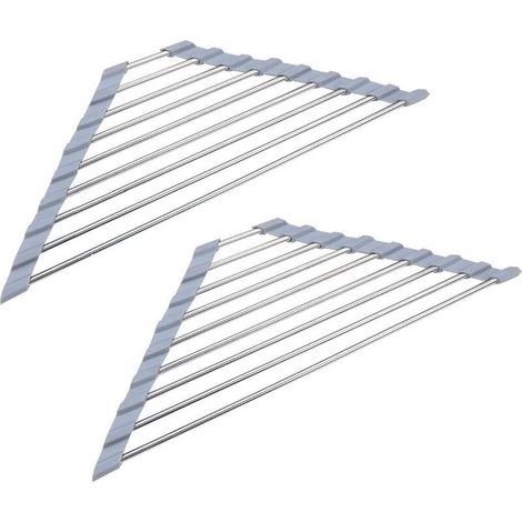 Lot de 2 égouttoirs en acier inoxydable pliables triangulaires pour évier de cuisine antidérapant Gris (1/5)