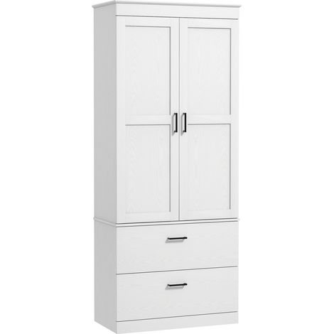 Küchenschrank, Hochschrank mit verstellbaren Regalen, 2 Schubladen, Küchenbuffet für Esszimmer, Wohnzimmer, 75 x 39 x 178 cm, Cremeweiß
