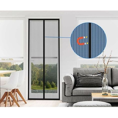 Zanzariera magnetica per porte e finestre 90x200 cm, protezione da insetti e mosche, zanzariera magnetica per porte scorrevoli, tende magnetiche per finestre senza foratura, nera (1/4)