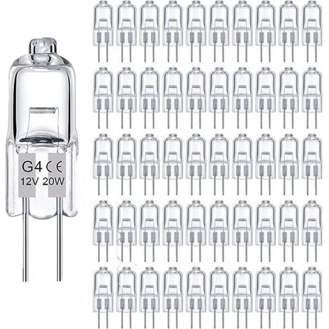 100 ampoules halogènes G4 – 12V 20W – 280 lumens – Lumière chaude 2800K – Dimmables – Idéal pour éclairage maison et commerce (1/5)