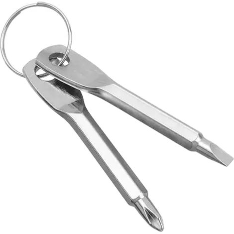Mini tournevis porte-clés multifonction Tournevis Phillips et plat en acier Outil portable pour lunettes et électronique Argent (1/3)