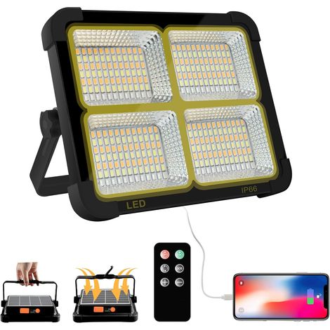 100W Projecteur LED Rechargeable 10000LM, Lumière de Travail Lanterne Portable avec Panneau Solaire, 16500mAh USB Lampe Rechargeable, pour Camping, Chantier, Garage, Atelier