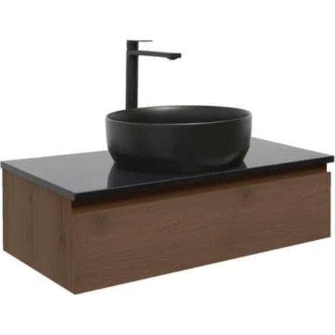 Ensemble meuble avec vasque et plan et mitigeur - SAT - B-Way - 79x30x45 - noyer mat - noyer