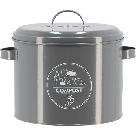 Composteur en acier avec filtre à charbon - Gris - D 27 x H 21 cm - Livraison gratuite (1/7)