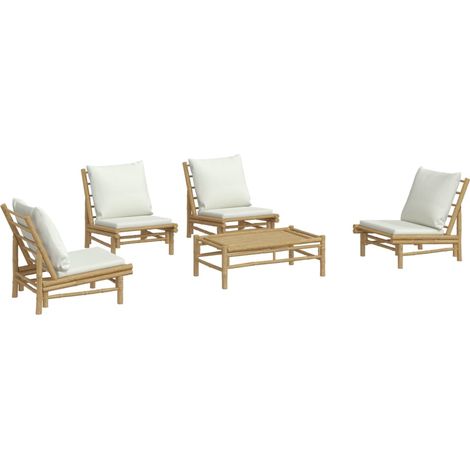 Mobili da giardino mobili da esterno Set di mobili da 5 pezzi con cuscini in bambù bianco crema 020016303