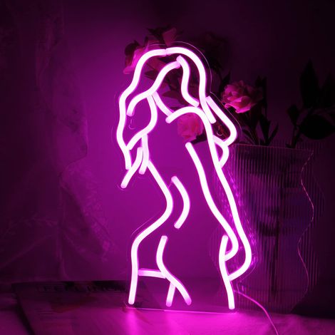 Signe de néon de corps de femme, signe de néon de dos de dame sexy pour la décoration murale, signe de lumière de LED rose avec l'alimentation d'USB pour la chambre à coucher, salon, Chambre de fille (1/5)