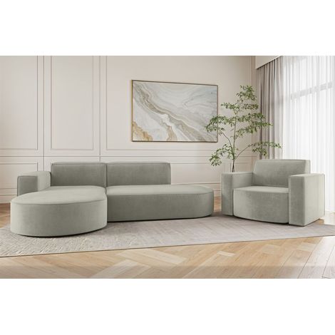 Sofa Set 2-teilig Sessel und Ecksofa PALMA XS Stoff Noel Hellgrau Ottomane Links (1/3)
