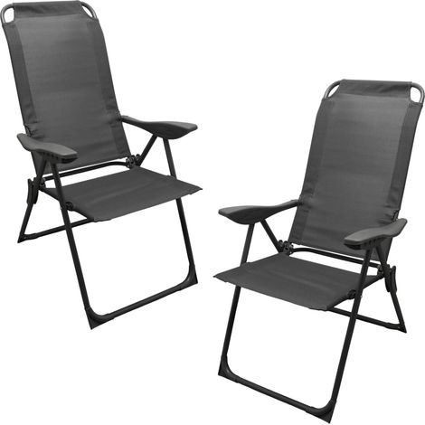 Metall Garten Klappstuhl grau 108 x 62 cm mit 5-fach verstellbarer Rückenlehne - 2er Set - Campingstuhl mit Textil Gewebe bis 110 kg belastbar