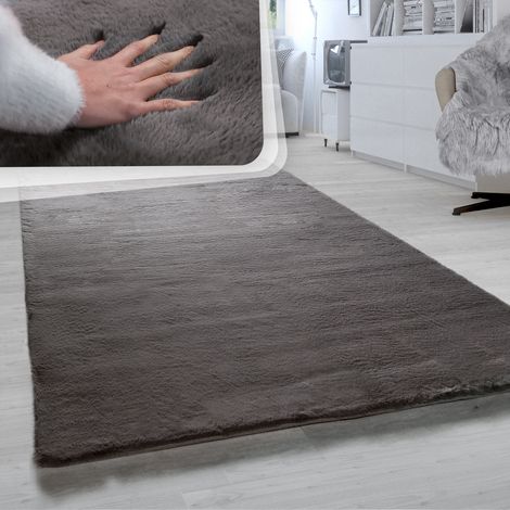 Paco Home Teppich Wohnzimmer Hochflor Softes Kaninchenfell Imitat Kunstfell Anthrazit 100x200 cm