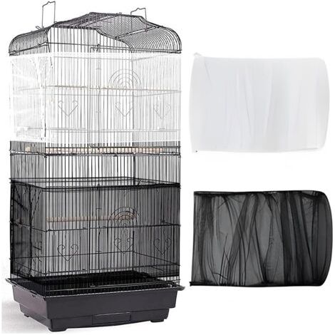 BUNTHAUS 2 Pièces (Blanc + Noir) Couverture de Cage à Oiseaux, Housse de Protection en Maille, Ajustable Attrape Graine, Filet de Perroquet en Maille de Nylon, Couvre Jupe Guard pour Cage Rondes Carré (1/5)
