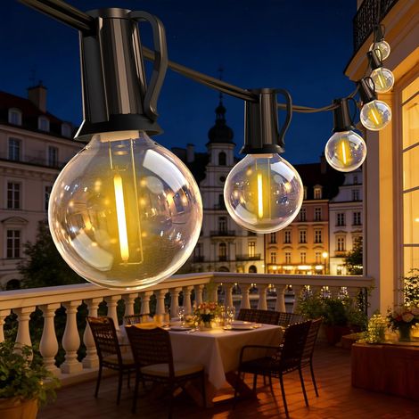 Guirlande Guinguette Extérieur 15M, Guirlande Lumineuse Exterieure Interieur avec 25+3 Ampoules LED G40 Plastique, Lumiere Exterieure Terrasse Étanche IP44 pour Jardin Balcon Patio, Chaude (1/5)