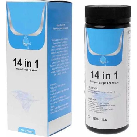 Bandelette de test d'eau potable 14 en 1 améliorée, test de qualité de l'eau du robinet et de l'eau (50 feuilles) (1/4)